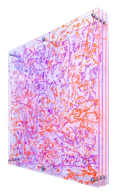 Darja Shatalova, VG-TF 3.1.2, 2025, lacquer marker on four acrylic glass plates, 42,5 x 42,5 x 5,5 cm, unique