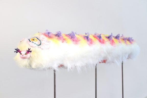 Kenji Lim, Forbidden Caterpillar (Fizzy Swizzler), 2026, mixed media, 150 x 21 x 21 cm, unique
