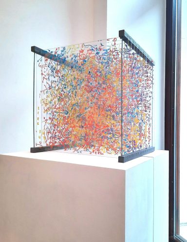 Darja Shatalova, VG-TF 3.3, 2025, lacquer marker on twelve acrylic glass panels, wooden frame, 48,5 x 48,5 x 52 cm, unique